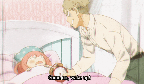 a cartoon of a man yelling at a girl laying in bed