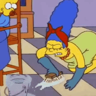 marge simpson from the simpsons is cleaning the floor with a brush