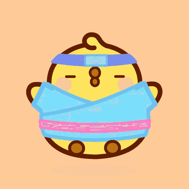 a cartoon chicken wearing a headband with a number 8 on it