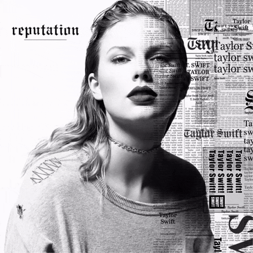 a black and white photo of taylor swift on the cover of her new album reputation