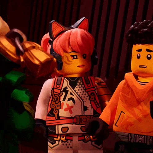 a lego figure with a cat ear and a x on her outfit