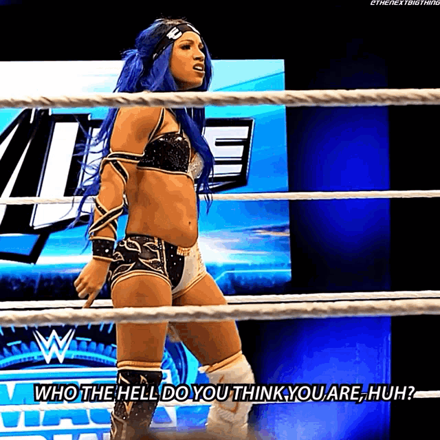 a woman in a wrestling ring says " who the hell do you think you are huh ? "