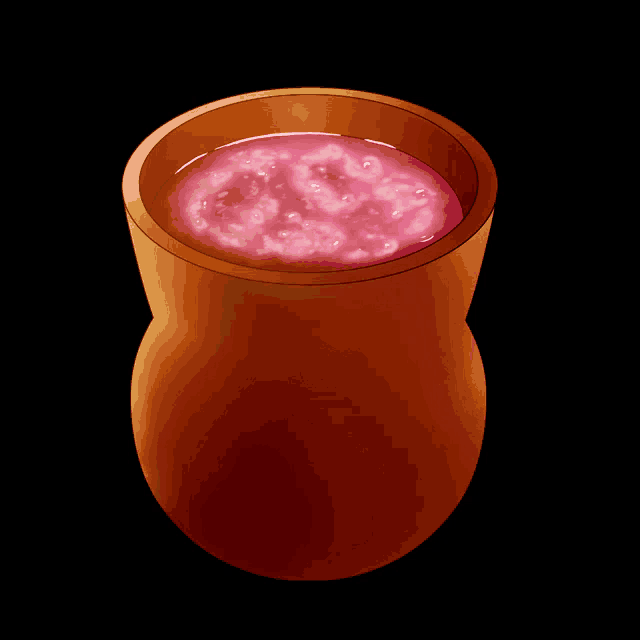 a cartoon drawing of a cup filled with pink liquid on a black background