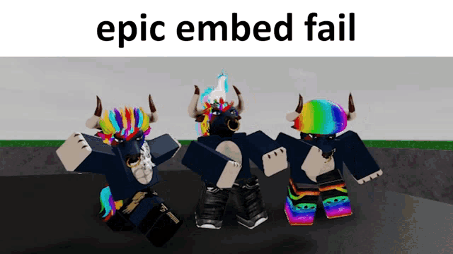 a picture of three cartoon characters with the words epic embed fail above them