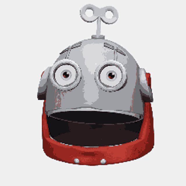 a cartoon robot with a red helmet and a red mouth