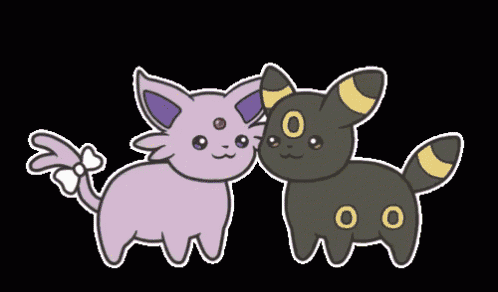 a purple cat and a black cat kissing with a heart in the background