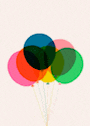a bunch of colorful balloons on a white background with sprinkles