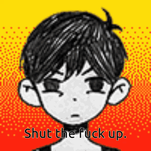 a drawing of a boy with the words shut the fuck up