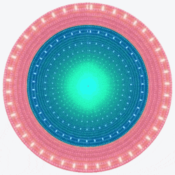 a pink and blue circle with a light in the middle