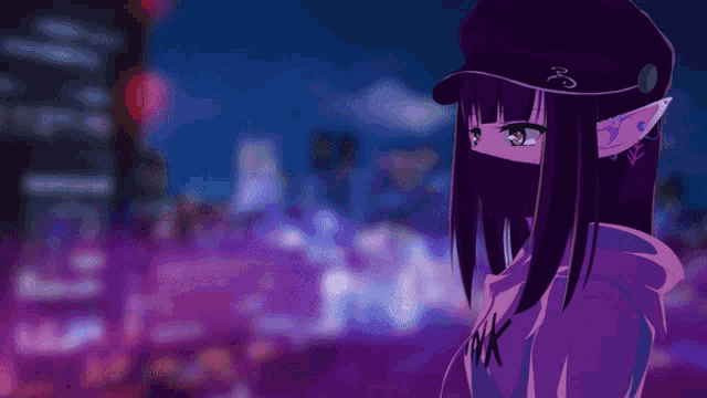 a girl wearing a mask and a hat with the letter s on it