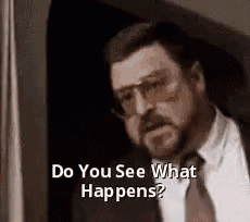 a man in a suit and tie is standing in front of a window and asking , `` do you see what happens ? ''