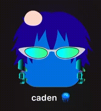 a cartoon character with sunglasses and the name caden