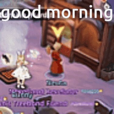 a screenshot of a video game with the words good morning on the top