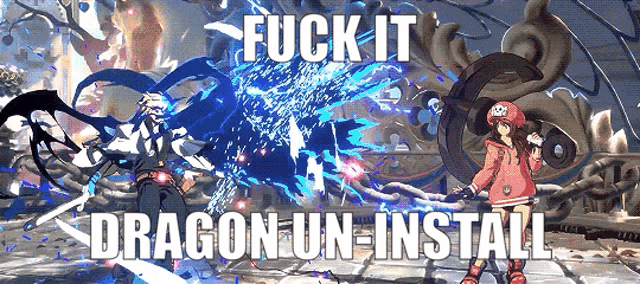 a screenshot of a video game with the words fuck it dragon un install