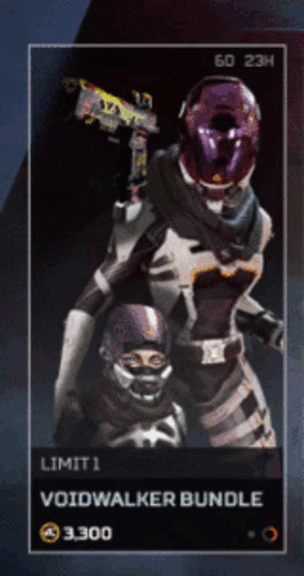 a video game called voidwalker bundle has a purple helmet on