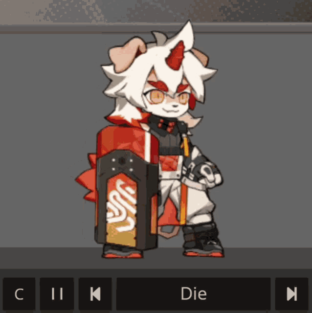 a cartoon character is holding a shield that says " die "