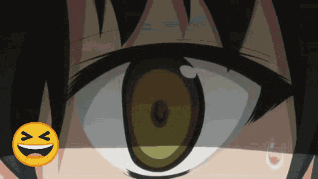 a close up of a cartoon character 's eye with a smiley face behind it