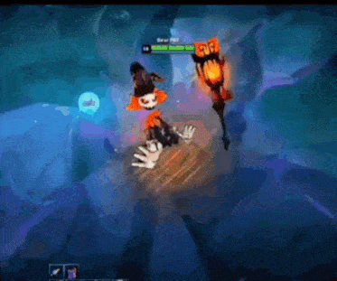 a video game screen shows a skeleton with a witch hat and a lantern on his head
