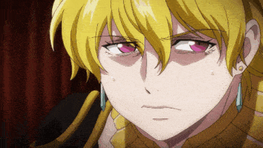 a close up of a person 's face with yellow hair