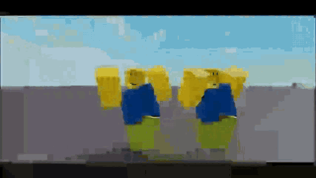 a pixelated image of two roblox characters dancing