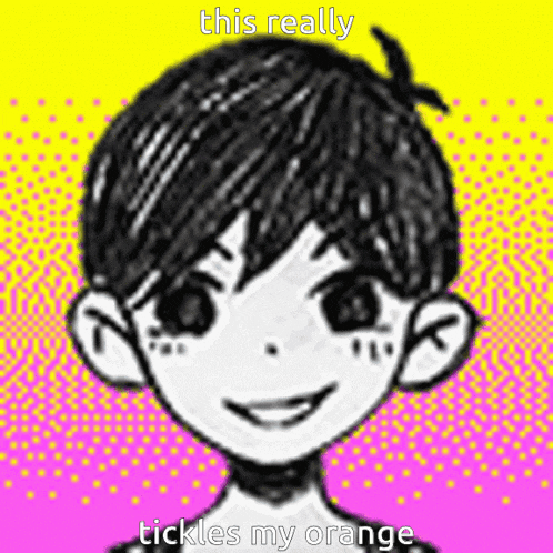 a black and white drawing of a boy with the words this really tickles my orange