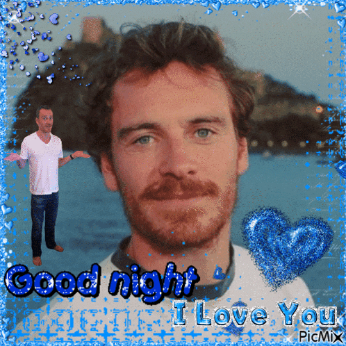 a picture of a man with the words " good night i love you " on it