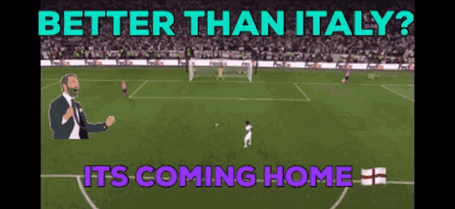 a soccer field with the words " better than italy " on the top