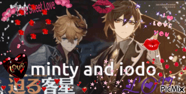 a picture of two anime characters with the words " minty and iodo " on the bottom