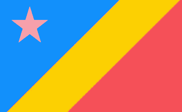 a blue , yellow , and red flag with a white star on it