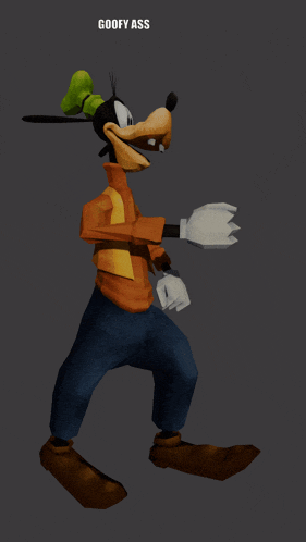 a cartoon character named goofy is walking on a dark background