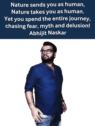 a man in a blue shirt with a quote by abhijit naskar