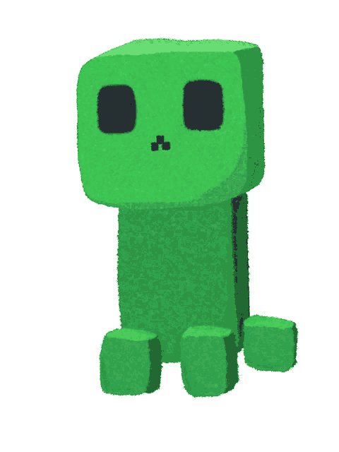 a drawing of a creeper from minecraft with black eyes