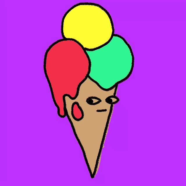 a drawing of an ice cream cone with a face