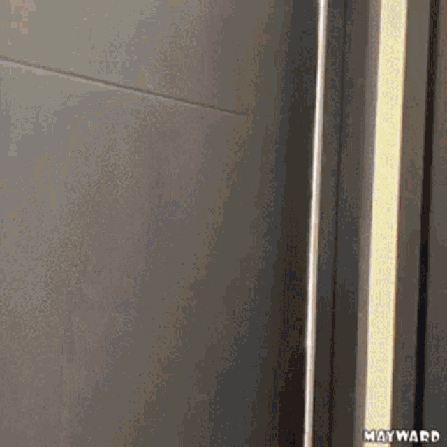 a gray door with the word mayward on the bottom right