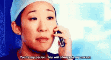 a woman talking on a cell phone with the words " you 're my person you will always be my person "