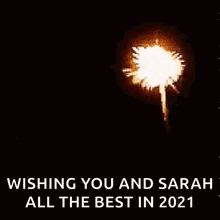 a picture of fireworks with the words `` wishing you and sarah all the best in 2021 '' .