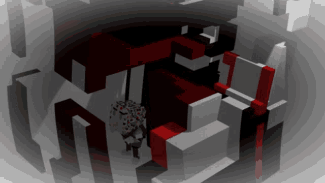 a computer generated image of a maze with red and white blocks in it