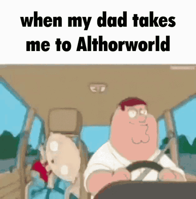 a cartoon of peter griffin driving a car with his dad .