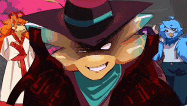 a cartoon drawing of a man in a hat and scarf