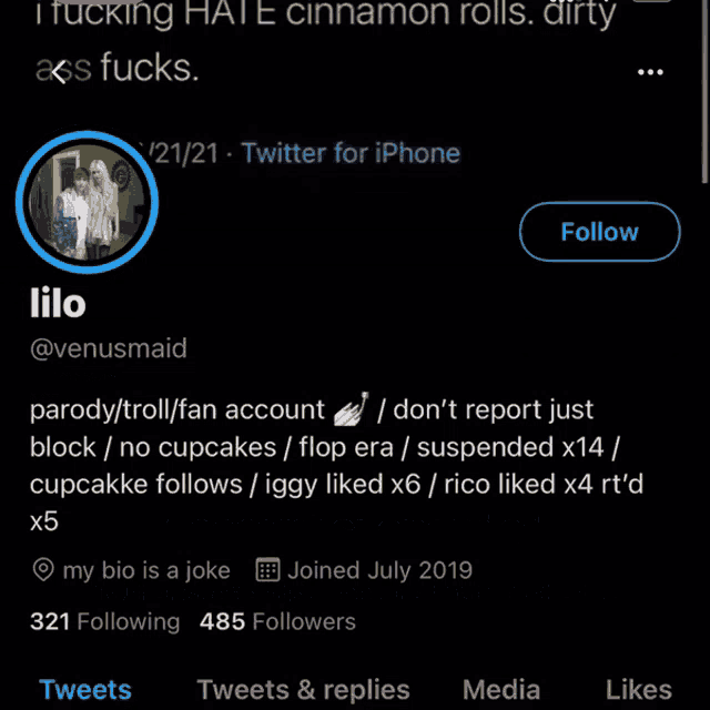 a screenshot of lilo 's twitter account suspended