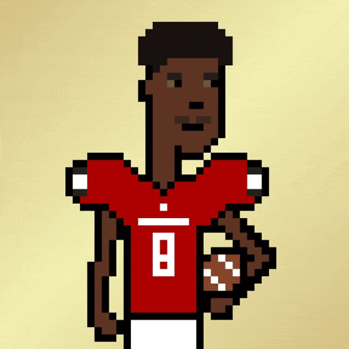 a pixel art drawing of a man wearing a red jersey with the number 8 on it