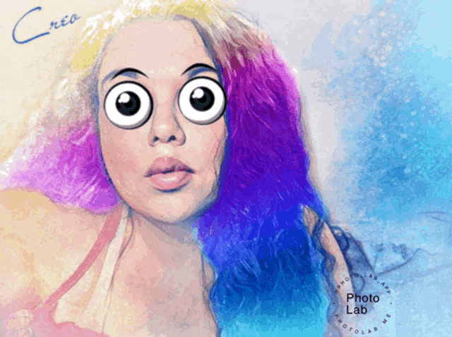a cartoon drawing of a woman with big eyes and the word crea on the bottom right
