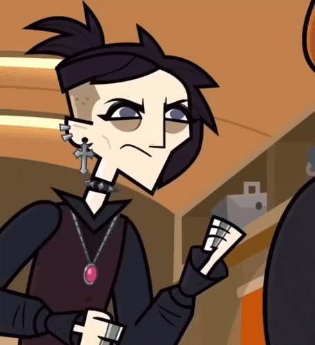 a cartoon character with a cross on his ear and a necklace