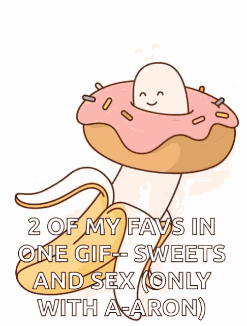 a cartoon of a banana with a donut on its head