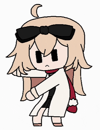 a cartoon girl is holding a book in her hands and wearing a white coat and scarf .