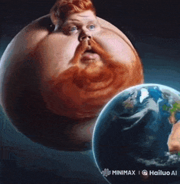 a cartoon of a man with his mouth wide open and a globe in the background