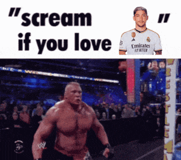 a man in an emirates fly better jersey is screaming in front of a crowd