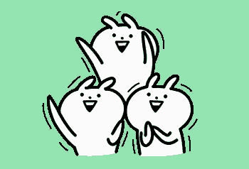 three cartoon rabbits are stacked on top of each other