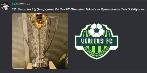 a picture of a soccer trophy with the words veritas fc on it