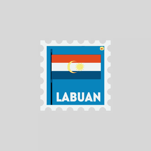 a postage stamp with a flag and the word labuan on it